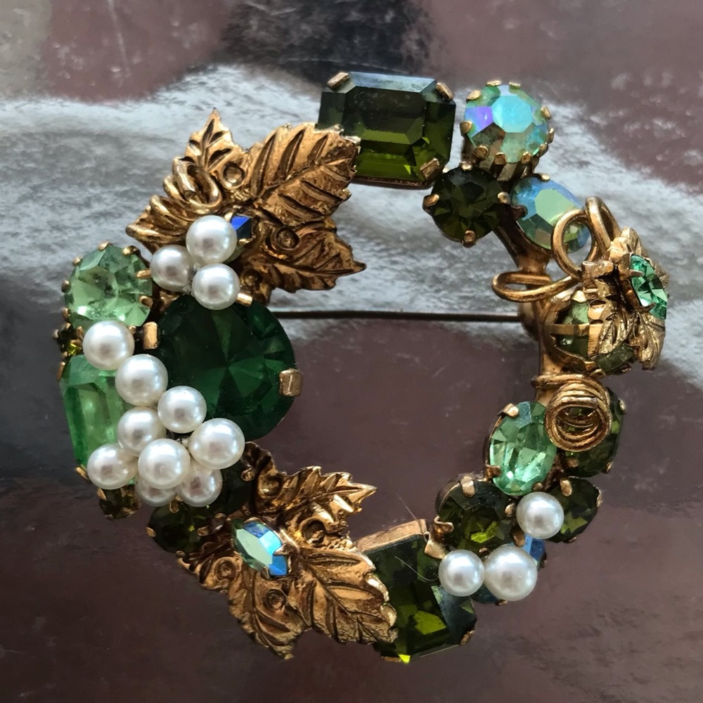 Austrian Crystal & Pearl Vintage (1940’s) Brooch-intricate & stunning rare find.